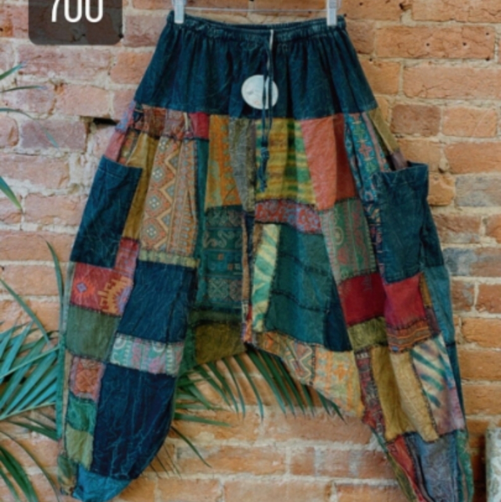 Drop crotch hippie harem patchwork pants